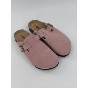Qomfort Womens Pink Suede Clogs Adjustable Buckle Strap Mules Size 38